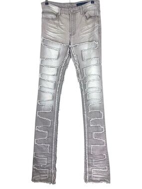Rockstar Original Mens Jeans Size 32x44 Distressed Stacked RSM225 Flare Gray.